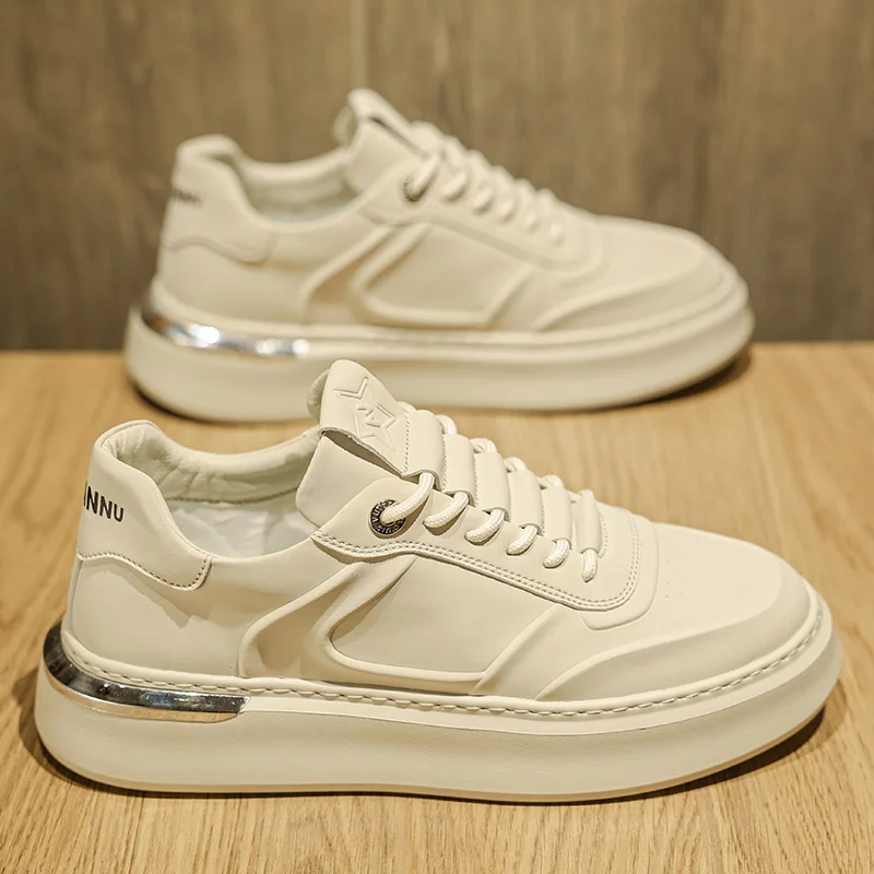Fashionable Men's Genuine Leather Casual Shoes Thick Soled Small White Shoes Men's Sports Shoes Versatile Trendy Shoes