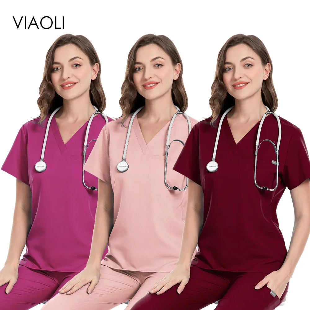 

Hospital Surgical Uniform Set Women Short Sleeved Casual Nurse Uniform Two-piece Elastic Slim Scrubs Clothes Pet Clinic Workwear