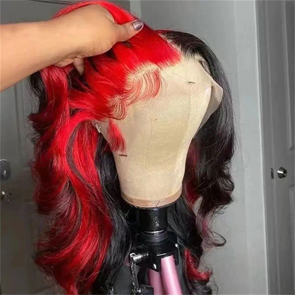 Парики с эффектом омбре красного цвета, Hd прозрачные передние волнистые искусственные волосы, 13x 4