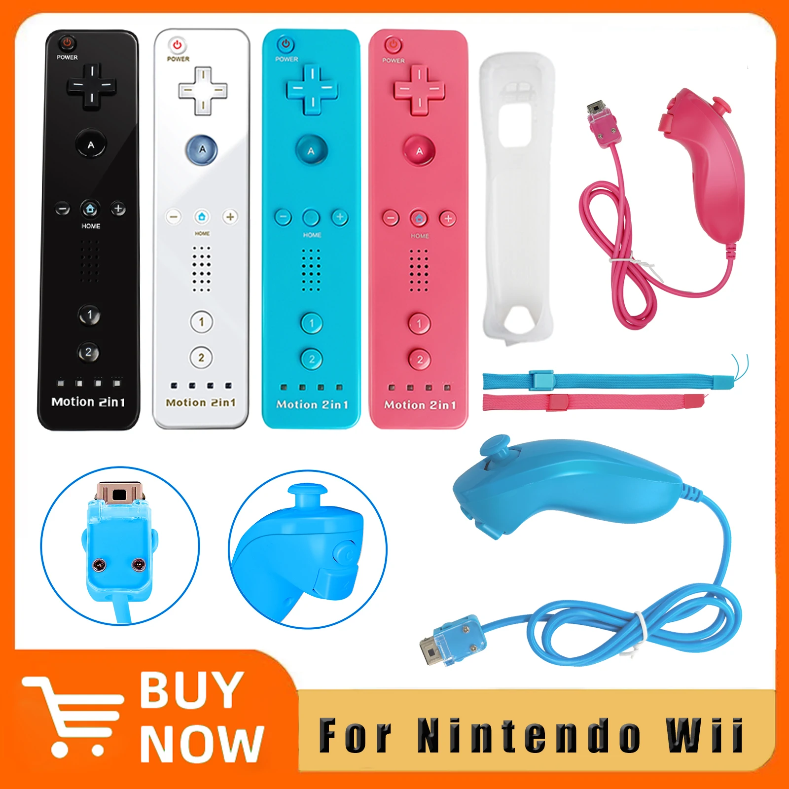 For Nintendo Wii/Wii U Joystick 2 in 1 Wireless Nunchuck Remote Gamepad