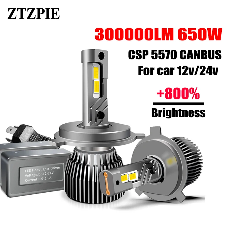 

ZTZPIE 6500K HB3 HB4 9005 9006 H1 H7 H4 H11 9012 Bulb Canbus Led Lamp CSP 5570 Power Car Headlight Light 650W 300000LM 12V 24V