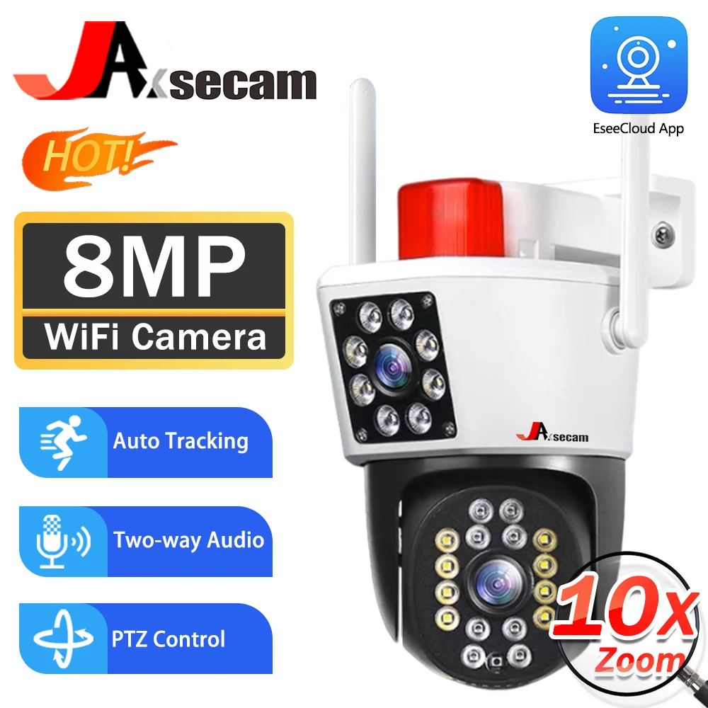 

4K 8MP Security Protection Dual Lens WIFI IP Camera Video Surveillance Outdoor PTZ Color Night Vision AI Auto Tracking eseecloud