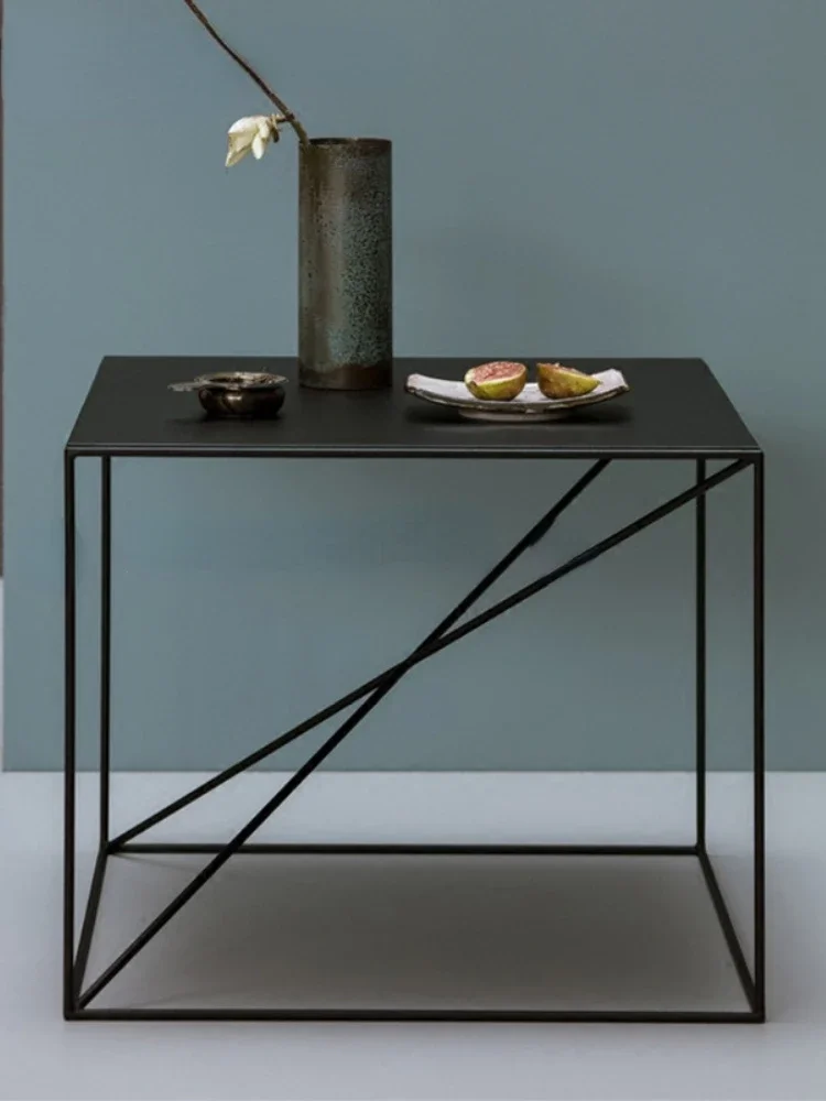 Nordic Iron Square Coffee Table-Creative Balcony Side Table, Minimalist Sofa Companion, Elegant Design for Living Room, Accent