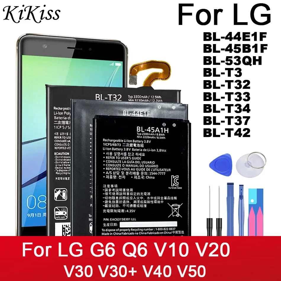 Bl-44E1F Bl-45B1F Bl-53Qh Bl-T3 Bl-T32 Bl-T33 Bl-T34 Bl-T37 Bl-T42 Batteria Per Lg G6 Q6 V10 V20 V30 V30 + V40 V50 P880 P895 Thinq