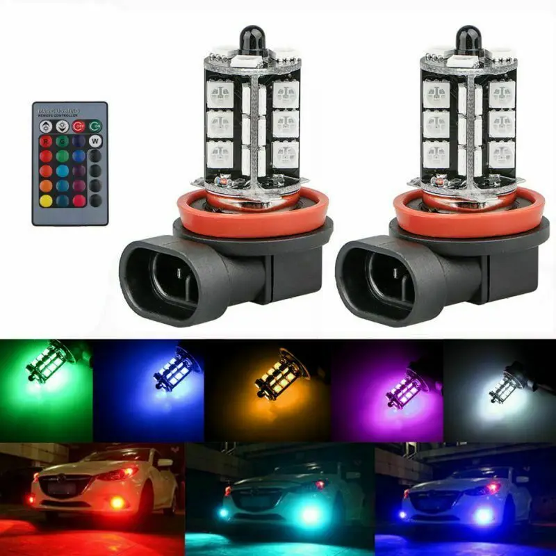 16Color RGB H11/H8/H9 LED Bulbs Wireless IR Remote For Fog Light Driving Lamp 27SMD 5050 12V 800LM