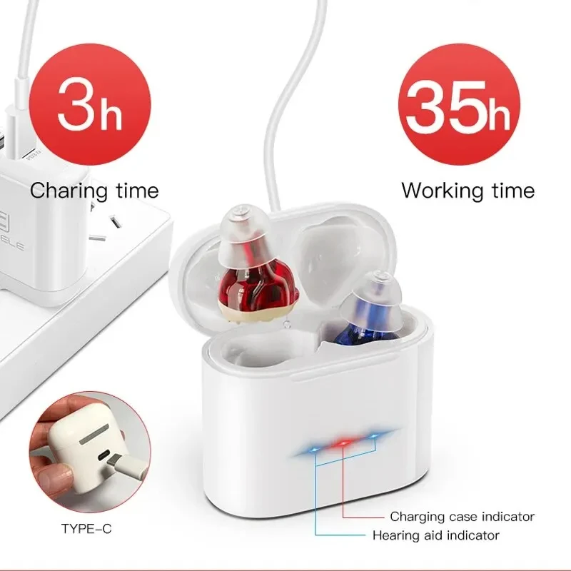 2024 new cheap Rechargeable Hearing Aids Wireless Sound Amplifier ITE Mini Invisible Elderly Hearing Aid Headphones Deaf 2