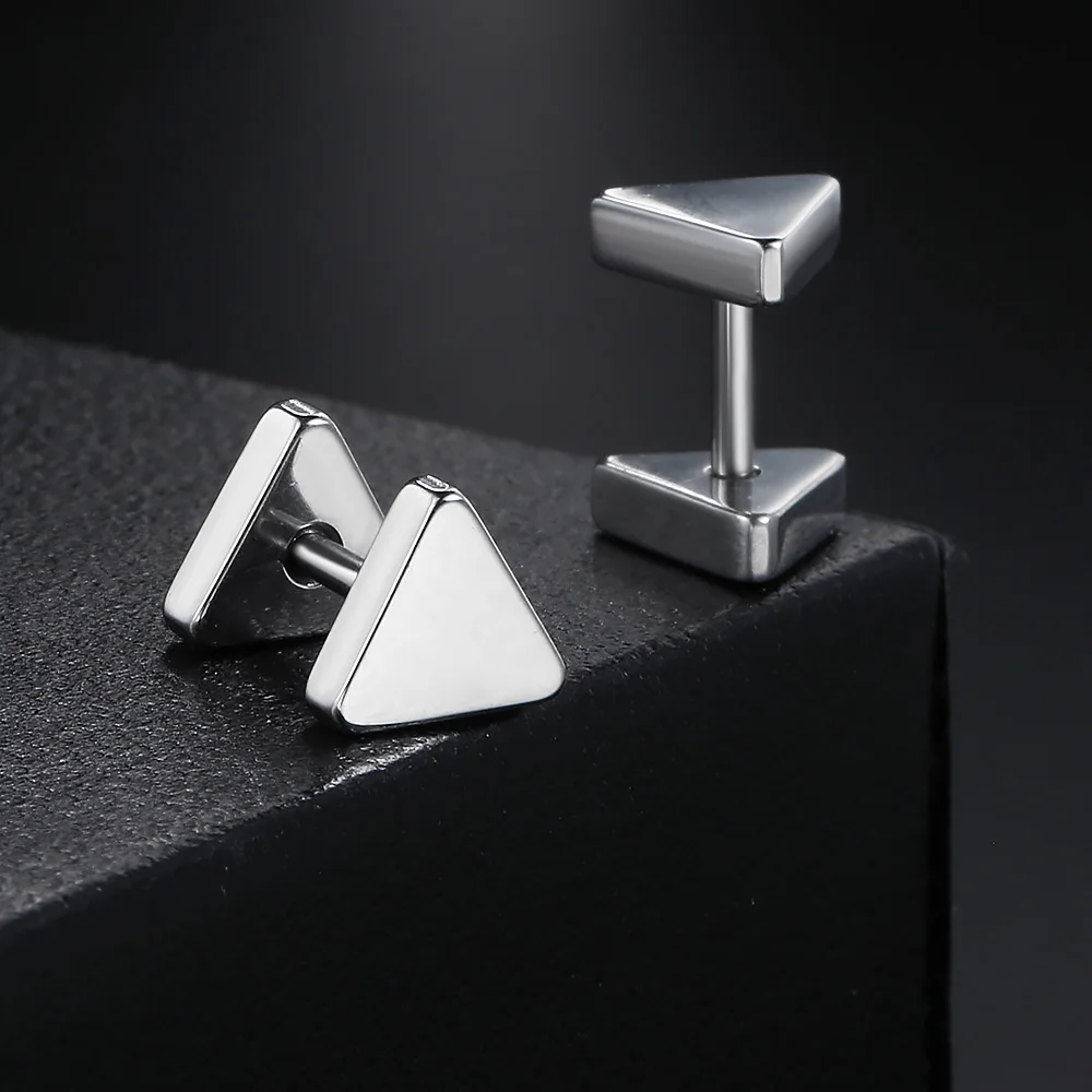 Hiphop Simple Style Triangle Square Earrings For Men Women Smooth Surface Gold Color Geometry Stud Earings Ear Jewelry Trendy