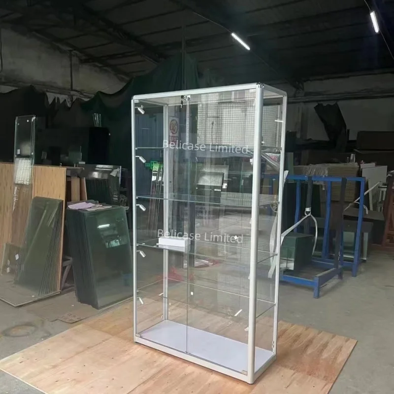 커스텀. 수집품 알루미늄용 표준 및 맞춤형 전체 디스플레이 케이스, LED 조명 잠금 가능 유리 디스플레이 쇼카