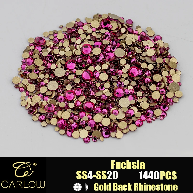 Shiny Gold Back Glass Crystal Rhinestones for DIY Crafts and Nail Art - 1440 Pieces