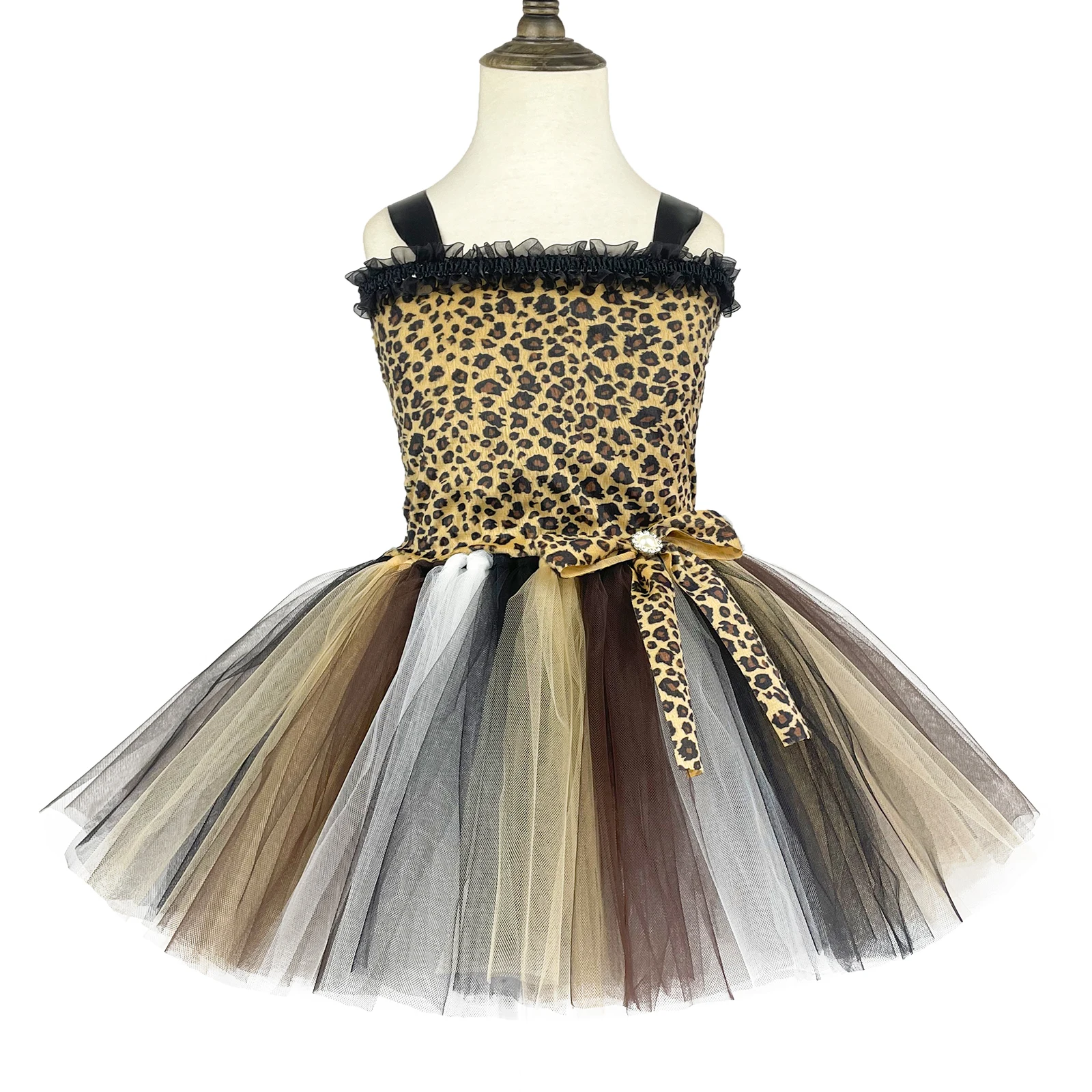 1Set Leopard Girls Tutu Dress Outfit Zoo Animal Kid Cosplay Costumes Toddler Baby Girl Performance Birthday Jungle Party Dresses