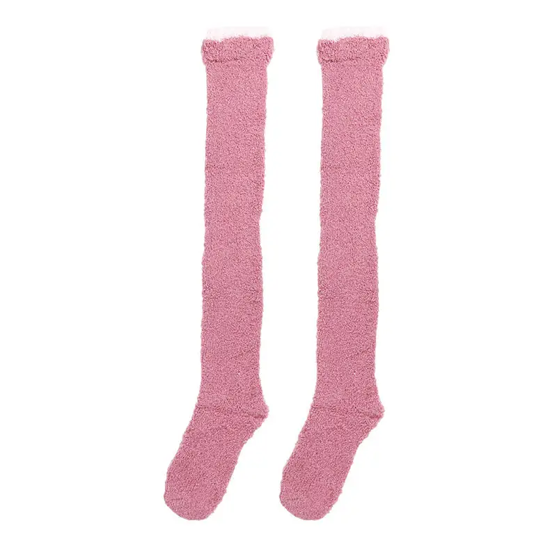 Winter Socks Long Warm Coral Fleece Over-knee High Socks For Women Plush Home Sleep Floor Socking Solid Soft Thigh High Sock