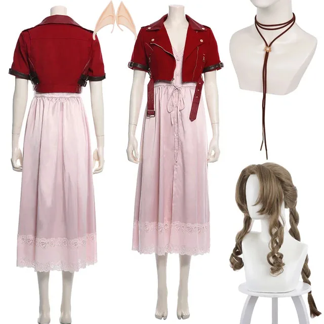 

Final Cos Fantasy VII Cosplay Aerith Gainsborough Jacket Dress Costume Outfits For Women Girls Halloween Party Role Play Clothes