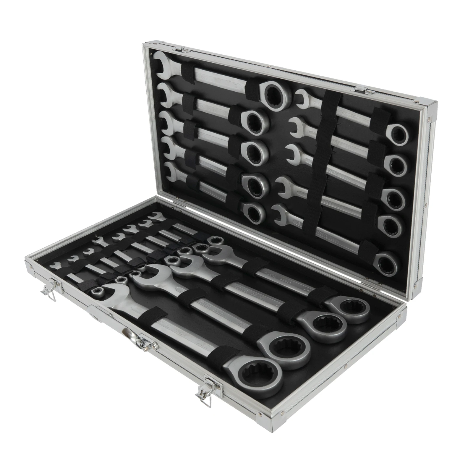 22-teiliges verstellbares Ratschenschlüssel-Set aus Chrom-Vanadium-Stahl, silberner Ratschenschlüssel, 6–32 mm, tragbar für Hone Commercial – Detail 8