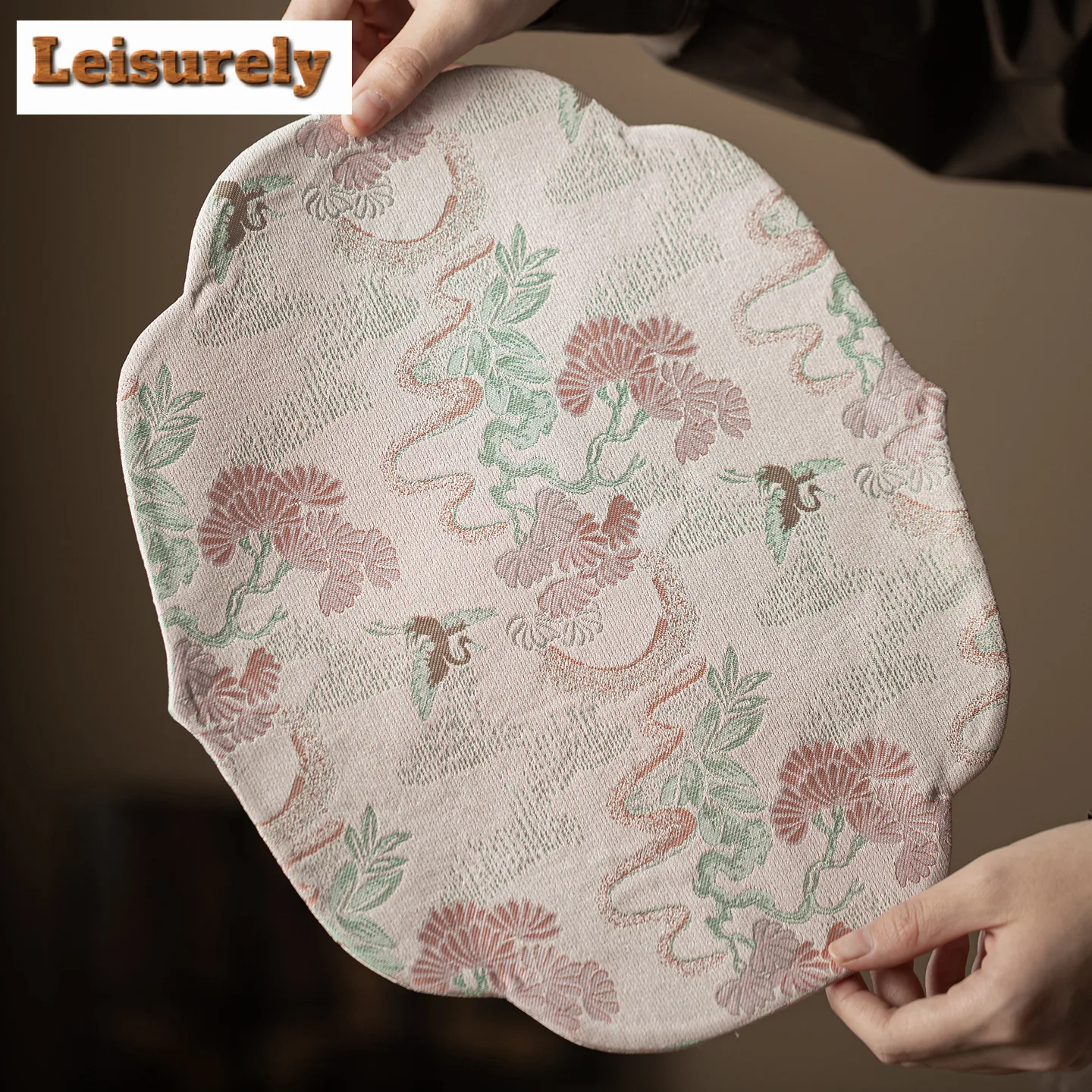 Chinese Crane Pink Xiangyun Silk Cloud Tea Table Mats Boutique Drink Coaster Household Dinner Table Cloth Mat Teaware Ornaments