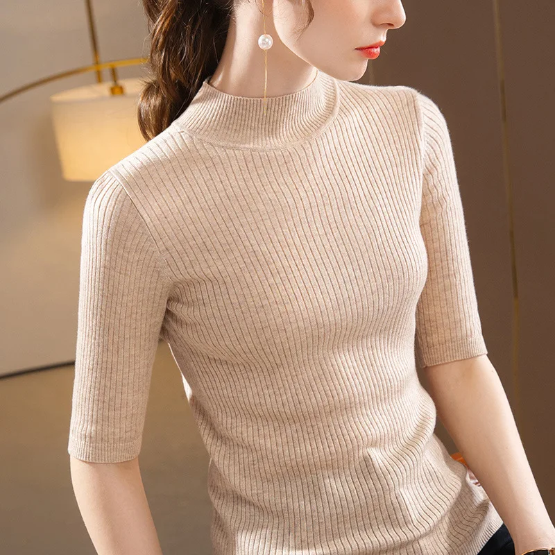 

2023 Temperament Women Autumn Winter Elastic Force T-shirt Simple Tops Female Sexy Crop Top Clothes Casual Blouses Grace Meeting