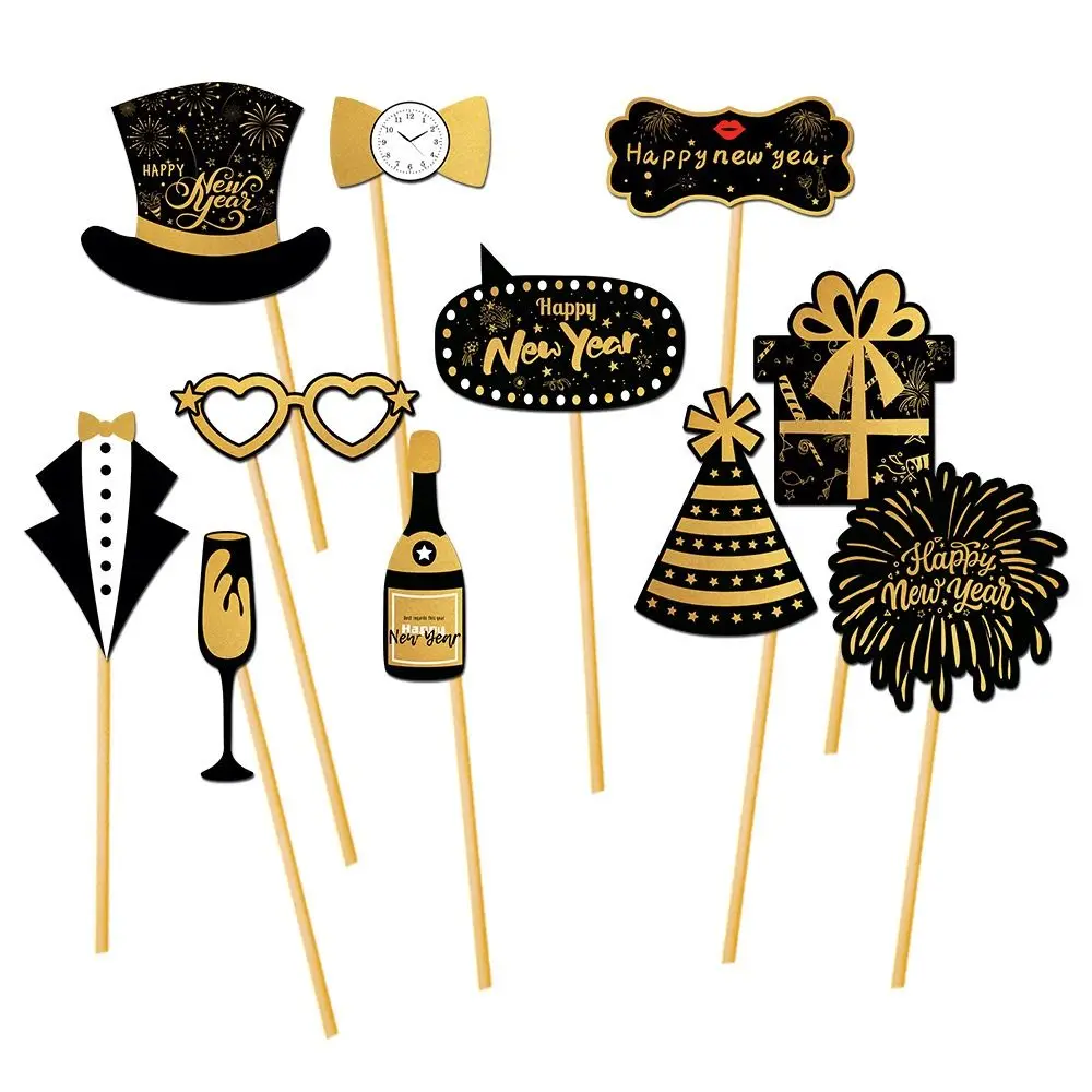 패션 종이 포토 부스 소품 해피 뉴 이어 블랙 골드 새해 프레임 홈 장식 크리스마스 선물 포토 프레임 새해