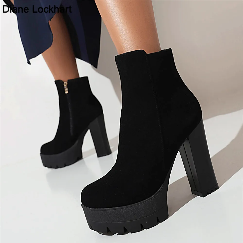 

Women Autumn Ankle Chelsea Boots Square Heel Platform Female Shoes Super High Heels Winter Botas Mujer Boot Ladies Motorcycle