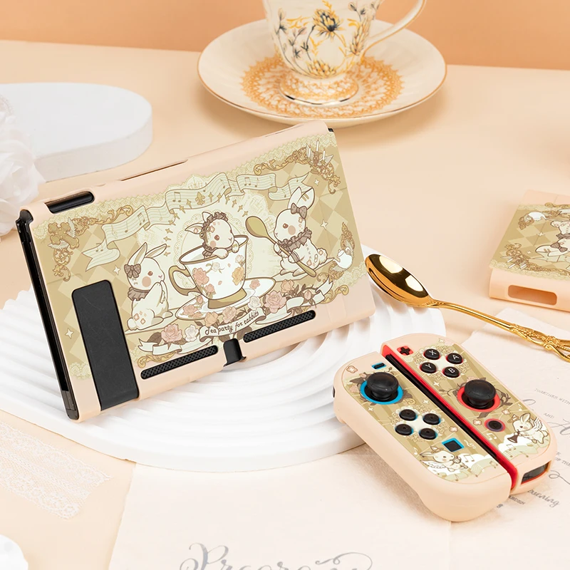 Chá de Coelho Nintendo Switch Capa Protetora Capa Dockable Design Rachado Disco Escudo para Nintendo Switch Acessórios