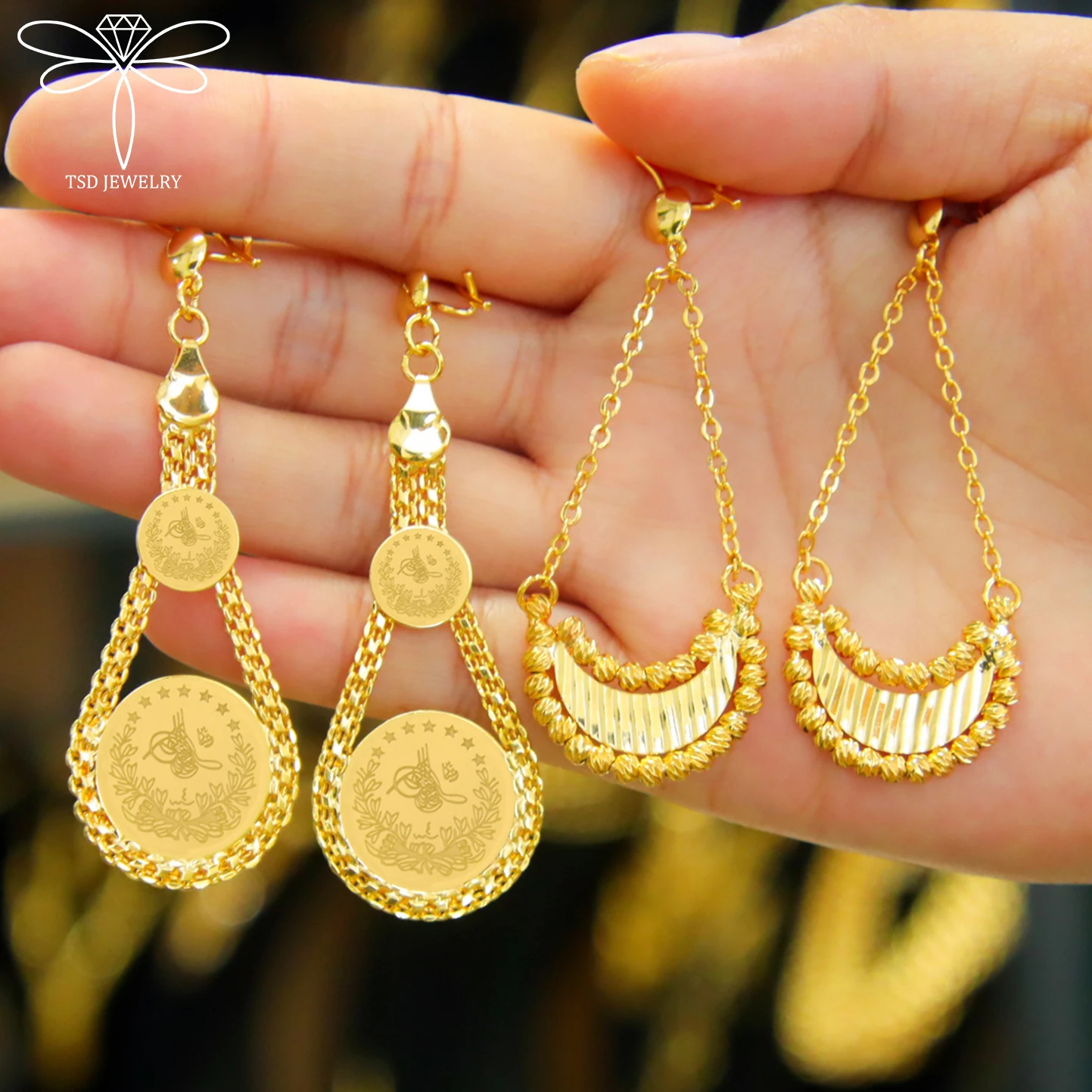 Luxus Dubai Vintage Tropfen Ohrringe 21k Gold Überzogene Türkische Münzen Baumeln Ohrring Nigeria Frauen Braut Hochzeit Schmuck – Detail 11
