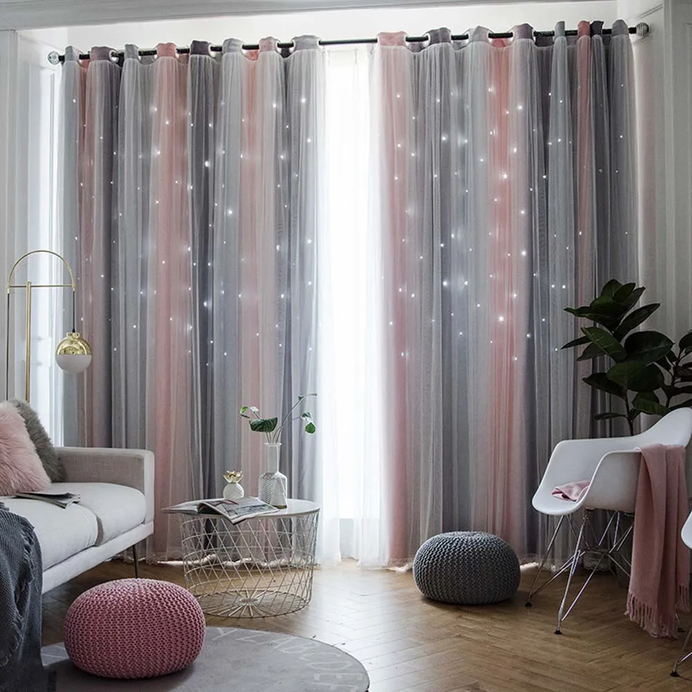 

Luxury Curtains Blackout Star Curtains Living Room Simple Decor Window Balcony Bedroom Blackout Drapes Double Layer Curtain