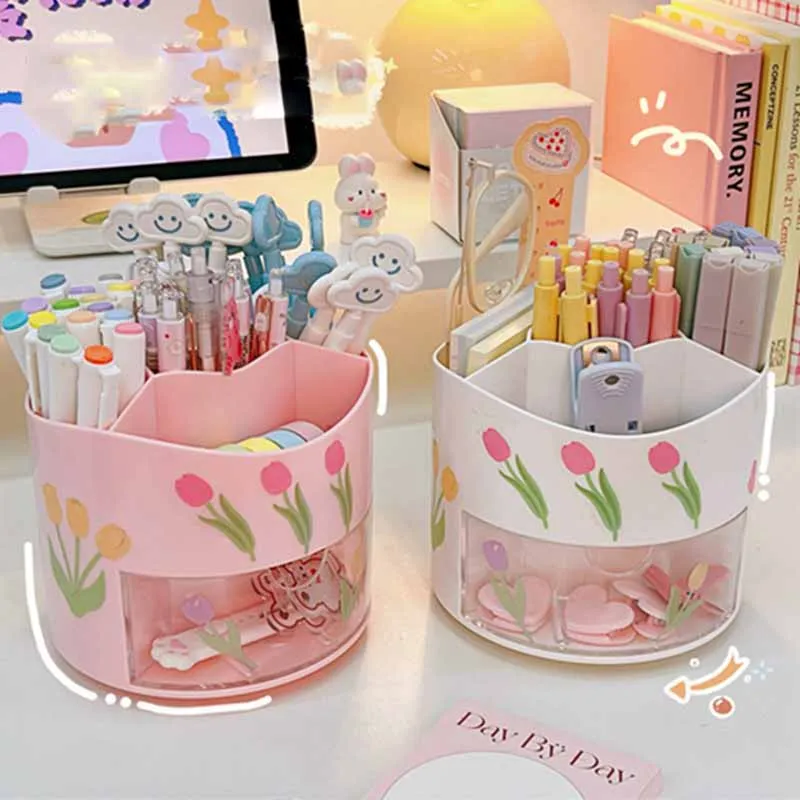

Desktop Makeup Brush Storage Bucket Cup Holder 360 Rotating Makeup Lipstick Cosmetic Storage Box Organizer Pencil Stationery Box