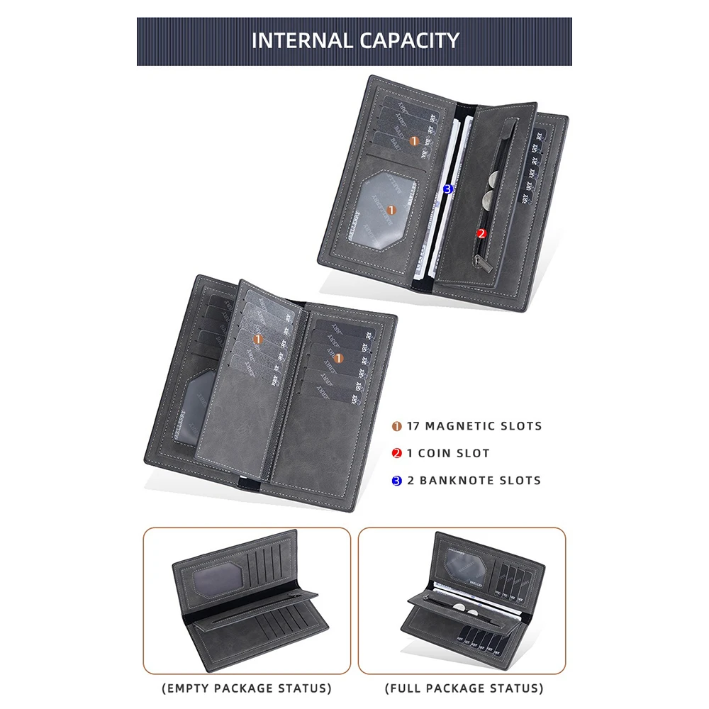 Baellerry Men's Custom Engraved Long Wallet PU Leather RFID Blocking 10+ Card Slots Zipper Gift