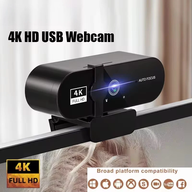 4K Webcam 1080P Mini Camera 2K Full HD Webcam with Microphone 30fps USB Web Cam for Auto Focus PC Laptop Video Shooting Camera