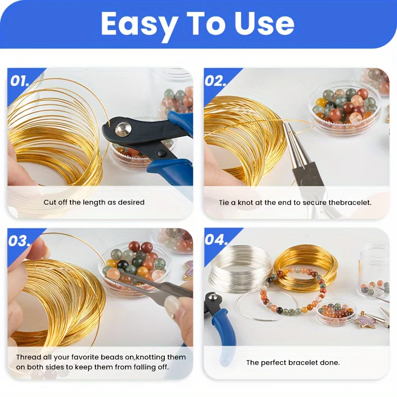 Gold Steel Color Memory Wire for Jewelry Making - 50 Loops (0.6mm x 60mm)