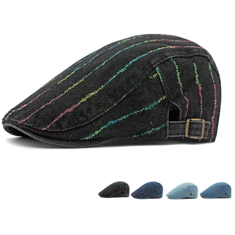 

HT4340 Spring Summer Autumn Caps for Men Women Cotton Denim Flat Cap Artist Painter Beret Hat Adjustable Male Female Beret Caps