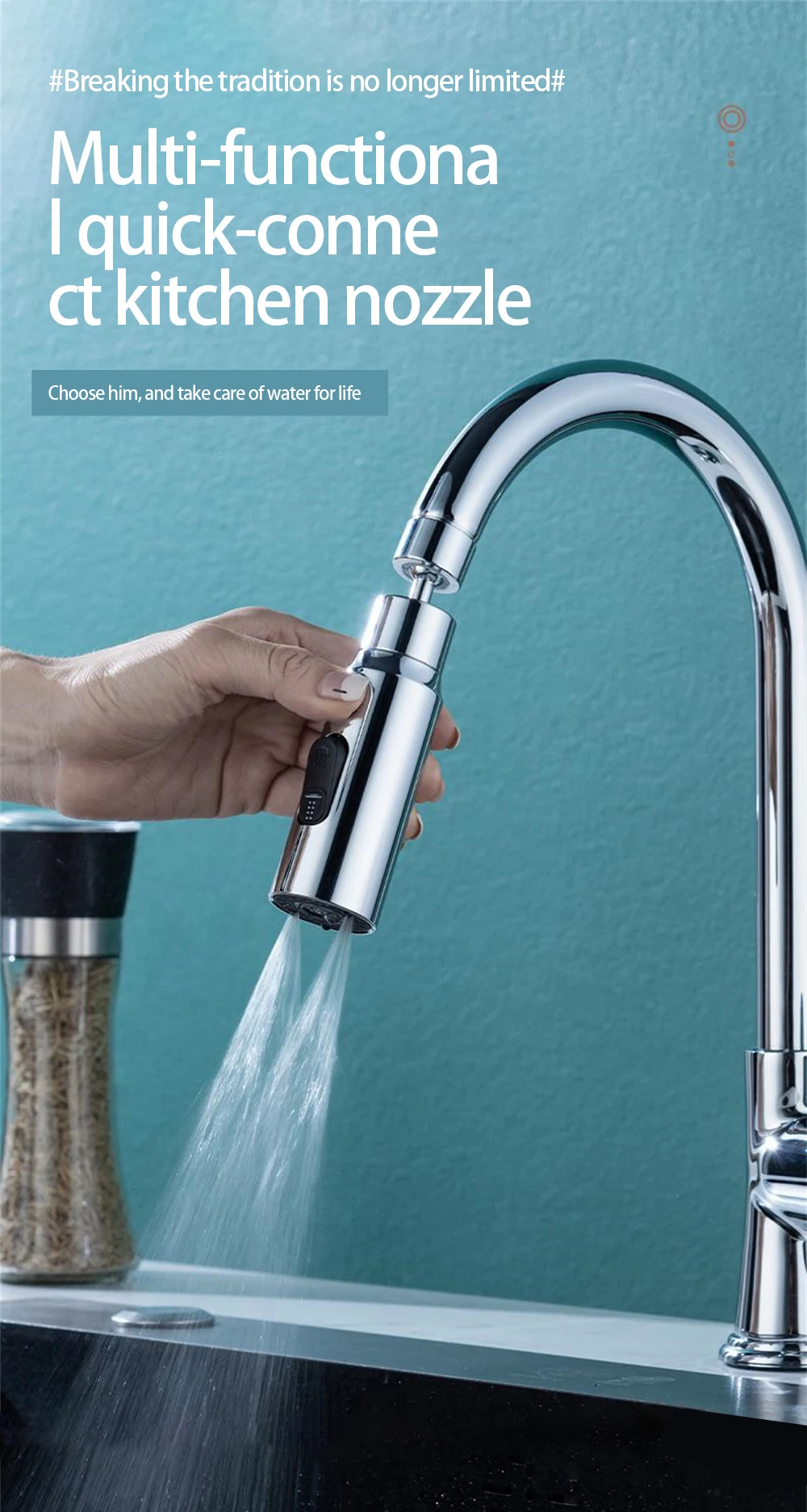 Description Picture 3 of itemKitchen Faucet Aerator 3 Modes Bathroom Anti-splash Tap Extender Adapter Faucet Washbasin Sprayer Saving Water Tap Filter Nozzle