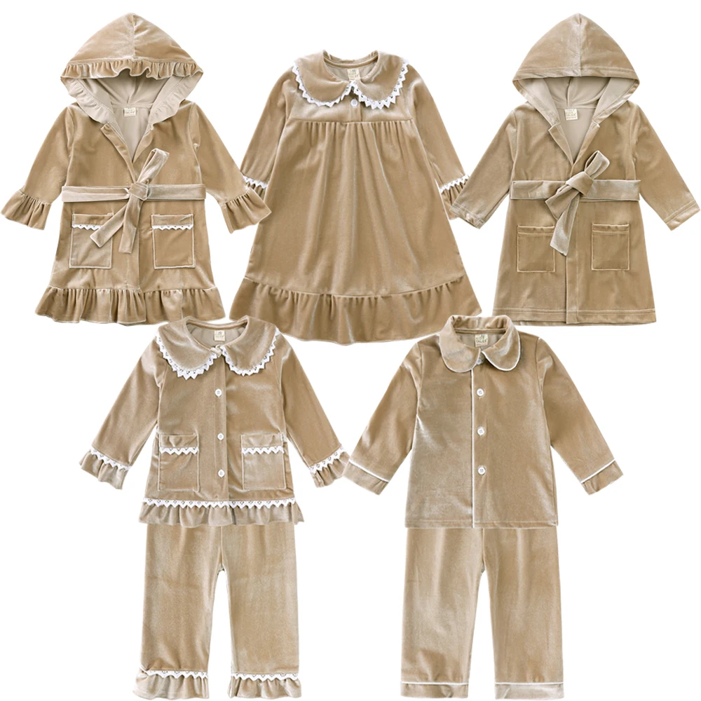 2026 Weihnachten Kinder Kostüm Rot Samt Langarm Pyjamas Sets Familie Spiel Kleinkind Junge Mädchen Roben Kleid Anzug Weihnachten Geschenk Kleidung