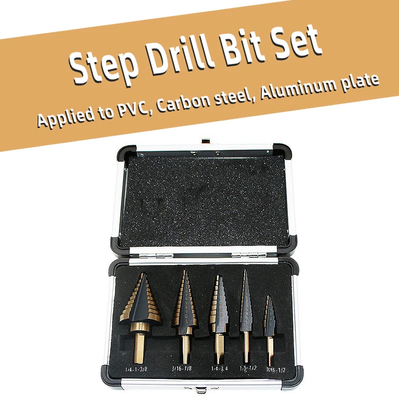 5 Pcs Step Drill Bit Set Hss Imperial Core Drill For Metalworking Pvc
