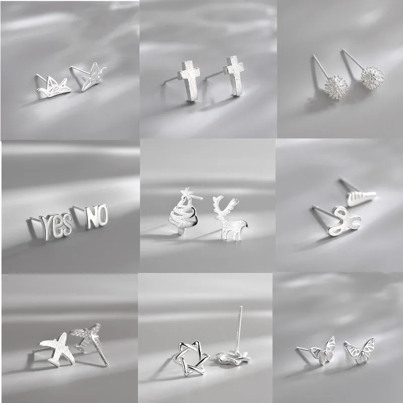925 Aghi In Argento Adorabili Mini Orecchini A Bottone Donna Cuore Stella Luna Margherita Natale Natale Pianeta Farfalla Orecchini A Bottone