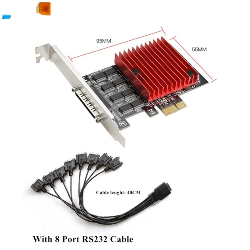 

8 Port Serial RS-232 PCI Express PCI-E PCIe Controller Card with Data Cable RS232 Serial port Expansion Cards