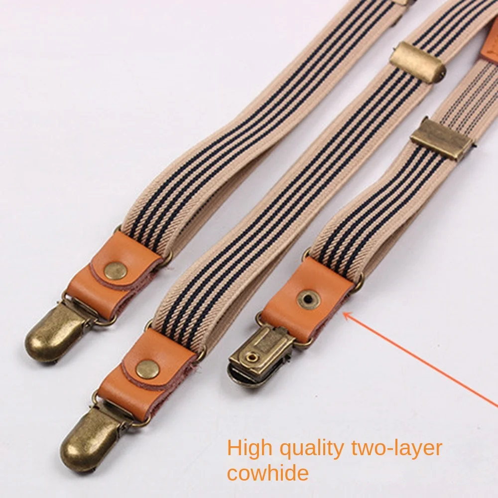 Y-Shaped Shoulder Straps New Leather Adjustable Elastic Drawstring Elasticity Stripe Pattern Suspender Pans Strap Men and Women