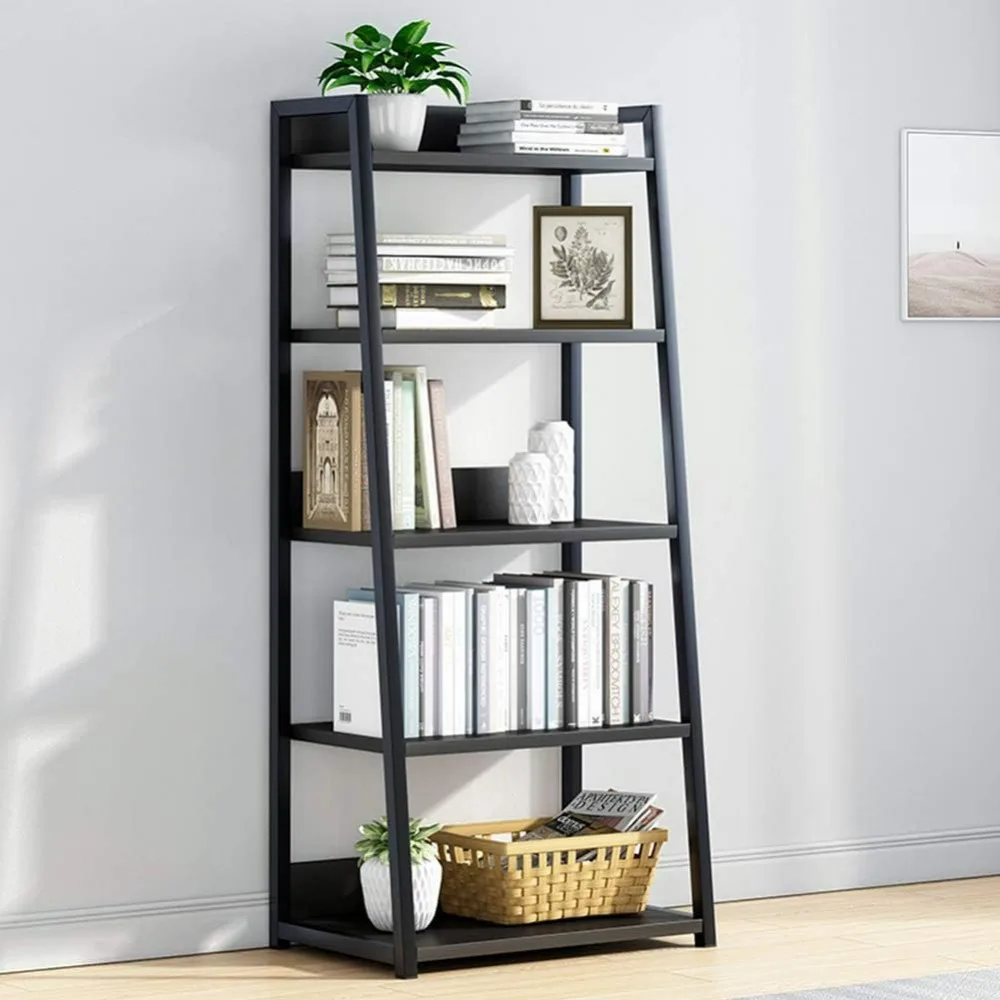 5 Tier Open Bookshelf - Steel and Wood Display Stand, 50CM Width Floor-Standing Bookcase,Bookshelfs