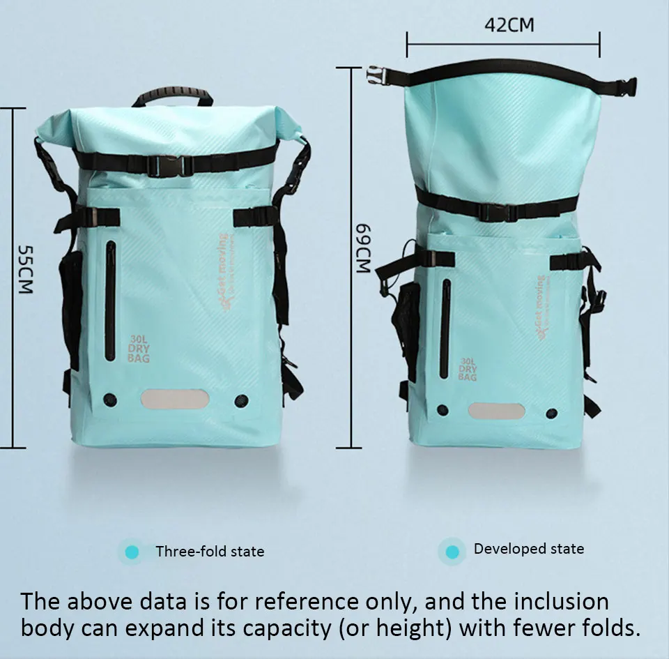 30L PVC Schwimmen Wasserdichte Dry Bag Doppel Straps Rafting Sport Kajakfahren Kanufahren Schwimmen Tasche Reise Kit Rucksack Lagerung Tasche – Detail 16