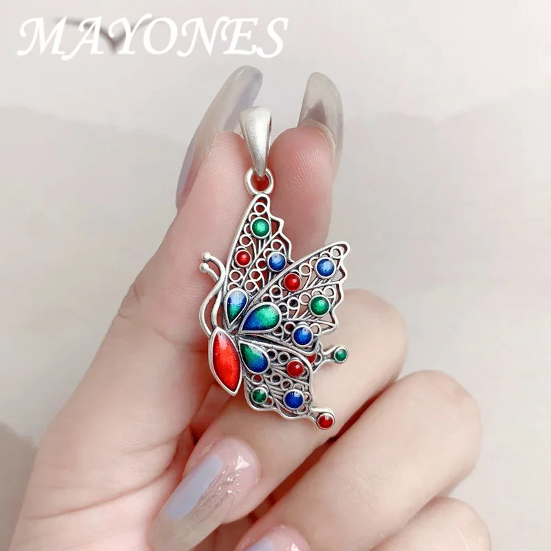 

Женский кулон в виде бабочки MAYONES, винтажный кулон из стерлингового серебра 925 пробы с полыми подвесками, ювелирные изделия для девушек и женщин, DZ05