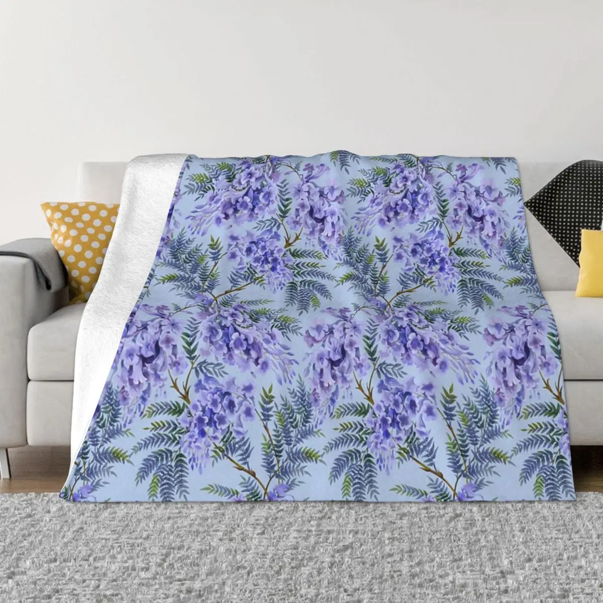 Albero Di Jacaranda Con Fiori E Foglie Modello Senza Cuciture Una Coperta In Micro Pile Ultra-Morbida
