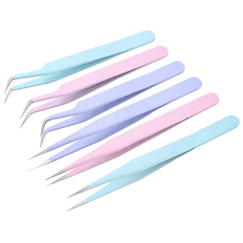 2pcs Stainless Steel Tweezer Curved Straight Tip Precision DIY Hand Tools Sets Nail Art Makeup Tool 1