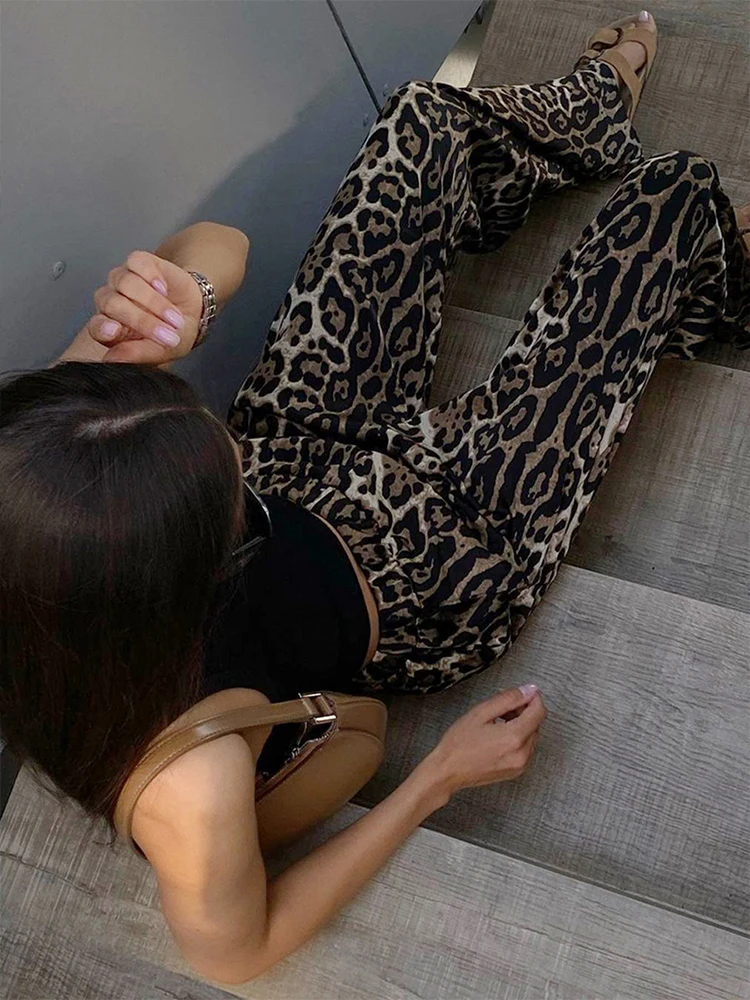 InstaLike Y2K Leopard Wide Leg Pants Korean Fashion Sport Streetwear Harajuku New Women Casual Long Trousers Spring Clothes 2024
