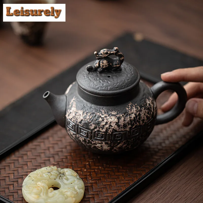 260ML Wabi-sabi Auspicious Dargon Tripodia Teapot Ancient Tea Infuser Pot Tea Maker Kettle With Ball Hole Tea Services Ornaments