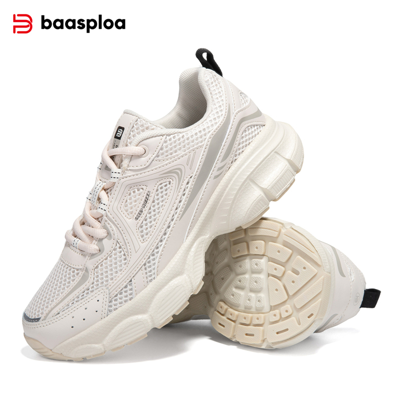 Baasploa Women Sports Shoes Outdoor Breathable Non-slip Jogging Sneakers Female Lightweight Mesh Lace-up Retro Running Shoes
