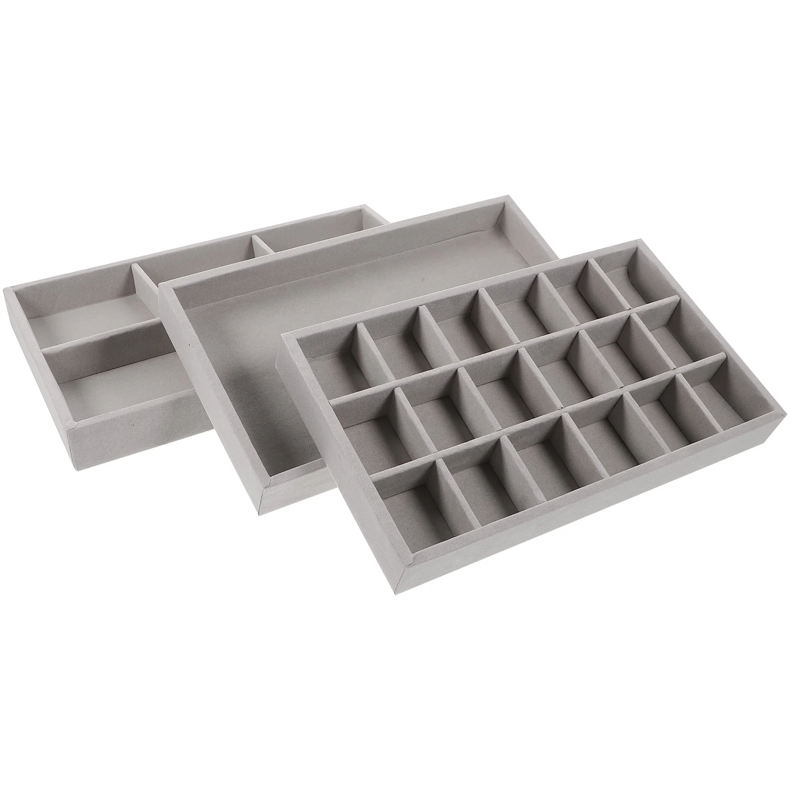 

3 Pcs Multi-grid Jewelry Box Ring Holder for Organizer Tray Jewlery Necklace Display Velvet Paper