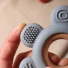 hot sale Baby wooden teether flower silicone teether Food Grade Safe Teether with wooden ring  Toy Teething gift 6