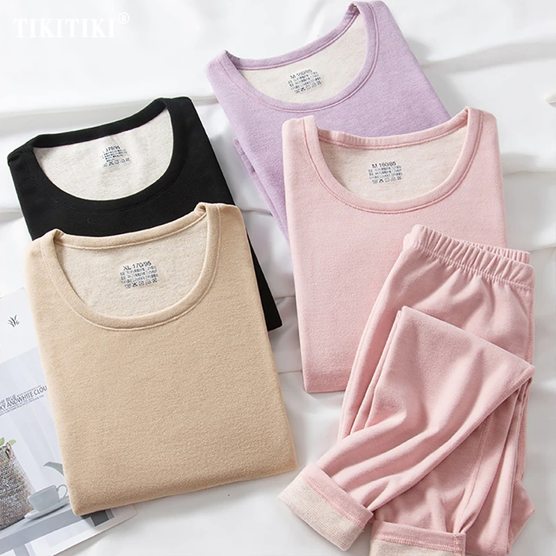 

Women Thermal Underwear Set Unisex Double Layer Thickened Fleece Brushed Thermo Long Johns Suits Men Warm Bottoming Lingerie Set