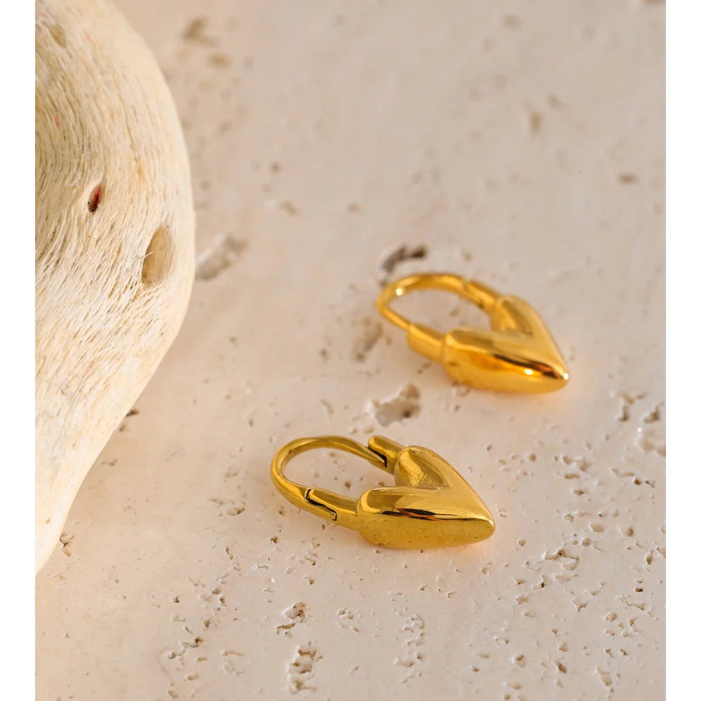 Yhpup 18K Golden PVD Plated Stainless Steel Heart Love Cast Hoop Earrings