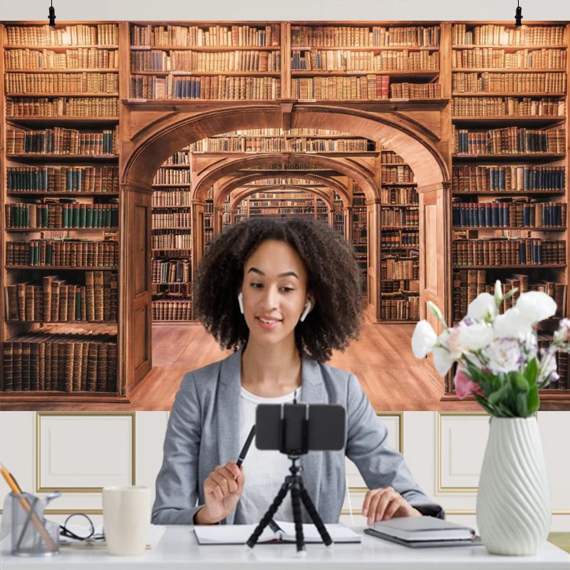 

Old Book Shelf Background Fabric Vintage Library Photography Backdrops Studio Fake Bookcase Office Study Wall Decorations Banner