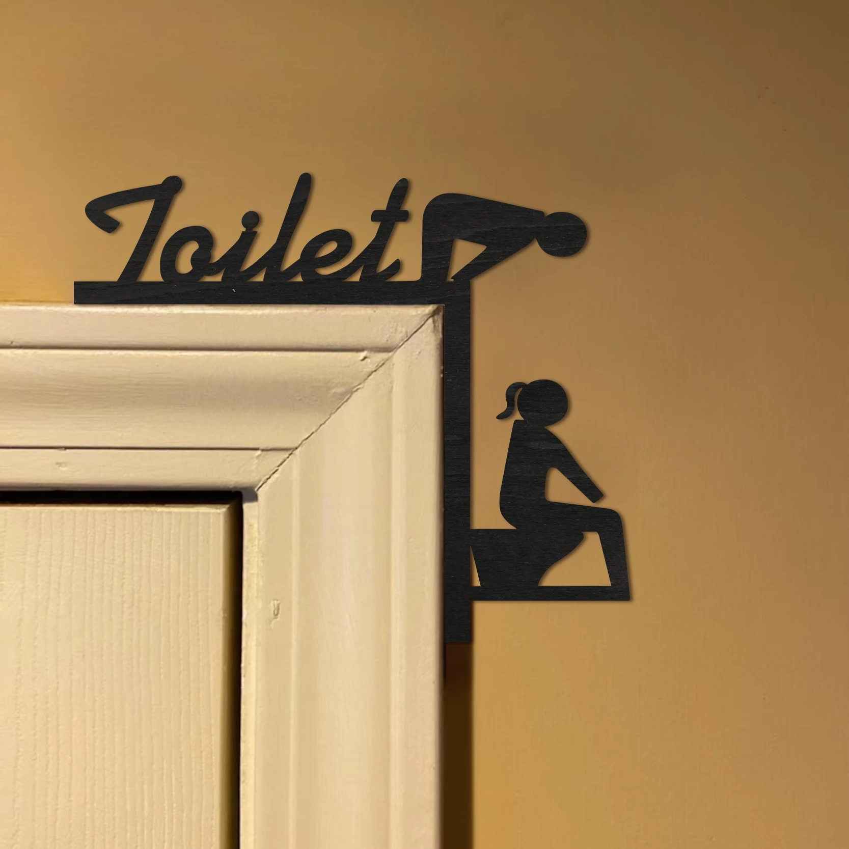 1pcFunnyToiletDoorFrameDecorationBlackWoodToiletBathroomDoor