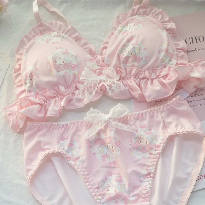 

Anime Sanrio My Melody Cinnamoroll Sweet Lace Underwear Set Cute Sweet Students Japanese Style Y2k Women's Bra Sexy Lingerie New
